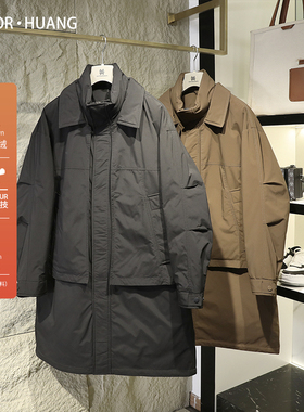 高端国潮2024冬季新款男双层领派克风格中长款加厚保暖羽绒服9611