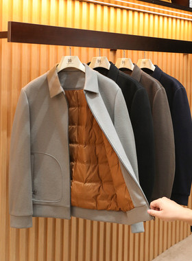 商务行政系列2025秋冬季新款男士含羊毛混纺针织翻领鹅绒夹克1627