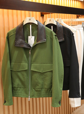 意式奢华2026春季新款男士高端真皮拼接肌理感宽松夹克外套潮2039
