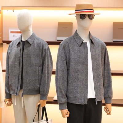 2025秋季新款男士高端老钱风商务休闲格纹羊毛混纺夹克外套潮1479