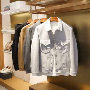 精致复古风2024春秋季 高端麂皮绒翻领外套休闲轻奢夹克男9301 新款