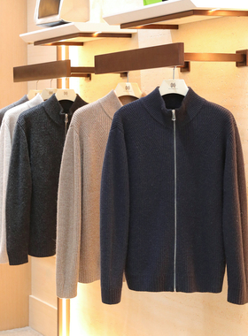 2025秋冬季新款男士老钱风内搭100%超细绵羊毛中立领拉链开衫1645