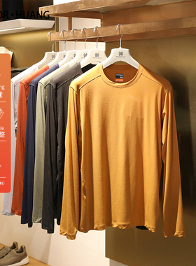 2025春新款男城市户外休闲运动莱赛尔羊毛混纺长袖T恤打底衫9764