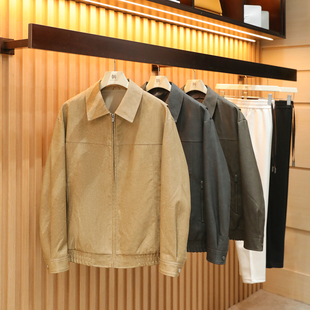 2026春季 男复古老钱风商务休闲PU皮翻领简约痞帅夹克外套2029 新款