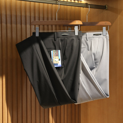 意式奢华2025春夏季新款男士商务休闲桑蚕丝混纺抗皱正装长裤9816