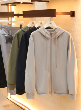 2025秋季新款男士高级感简约休闲空气层连帽拉链开衫卫衣外套1482