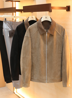 美式复古风2025秋季新款男商务休闲麂皮绒巴恩风翻领夹克外套1410