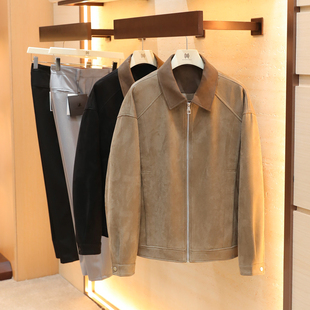 新款 男商务休闲麂皮绒巴恩风翻领夹克外套1410 复古风2025秋季 美式