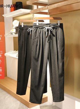 意式奢华2024秋冬季新款男士高端商务休闲户外加绒松紧腰长裤9662