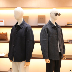 意式奢华2025秋冬新款男士商务衬衫式羊毛兔毛混纺双面呢外套1725