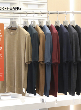 2024夏季新款羊毛针织短袖t恤男士纯色圆领修身打底衫上衣潮8938