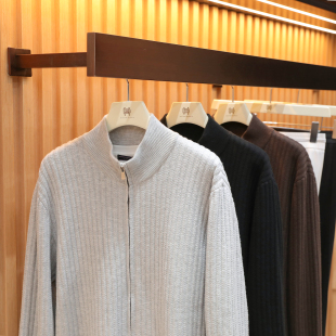 2025秋季 男士 高端含羊毛桑蚕丝混纺提花立领针织开衫 外套1356 新款