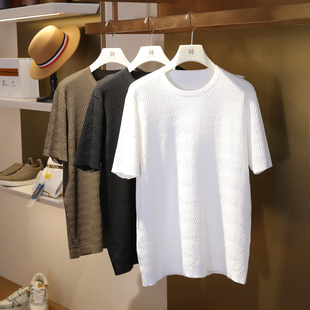 男高级感丝麻棉波浪纹凉感短袖 针织T恤1094 新款 匠心品质2025夏季