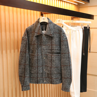 2026春季新款男商务休闲老钱风复古羊毛混纺格子毛呢夹克外套1882