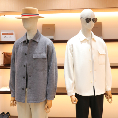 2025秋冬新款男士老钱风简约高端羊毛混纺衬衫式翻领夹克外套1587