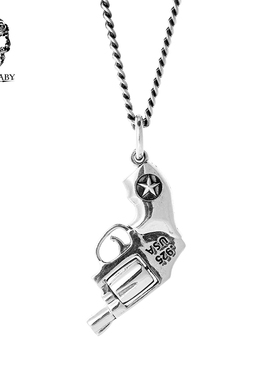 KING BABY小号左轮手枪项链925银
