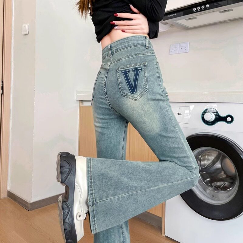 牛仔嗽喇叭裤女2025新款春款设计感小众显瘦高腰微胖不贴腿微喇裤