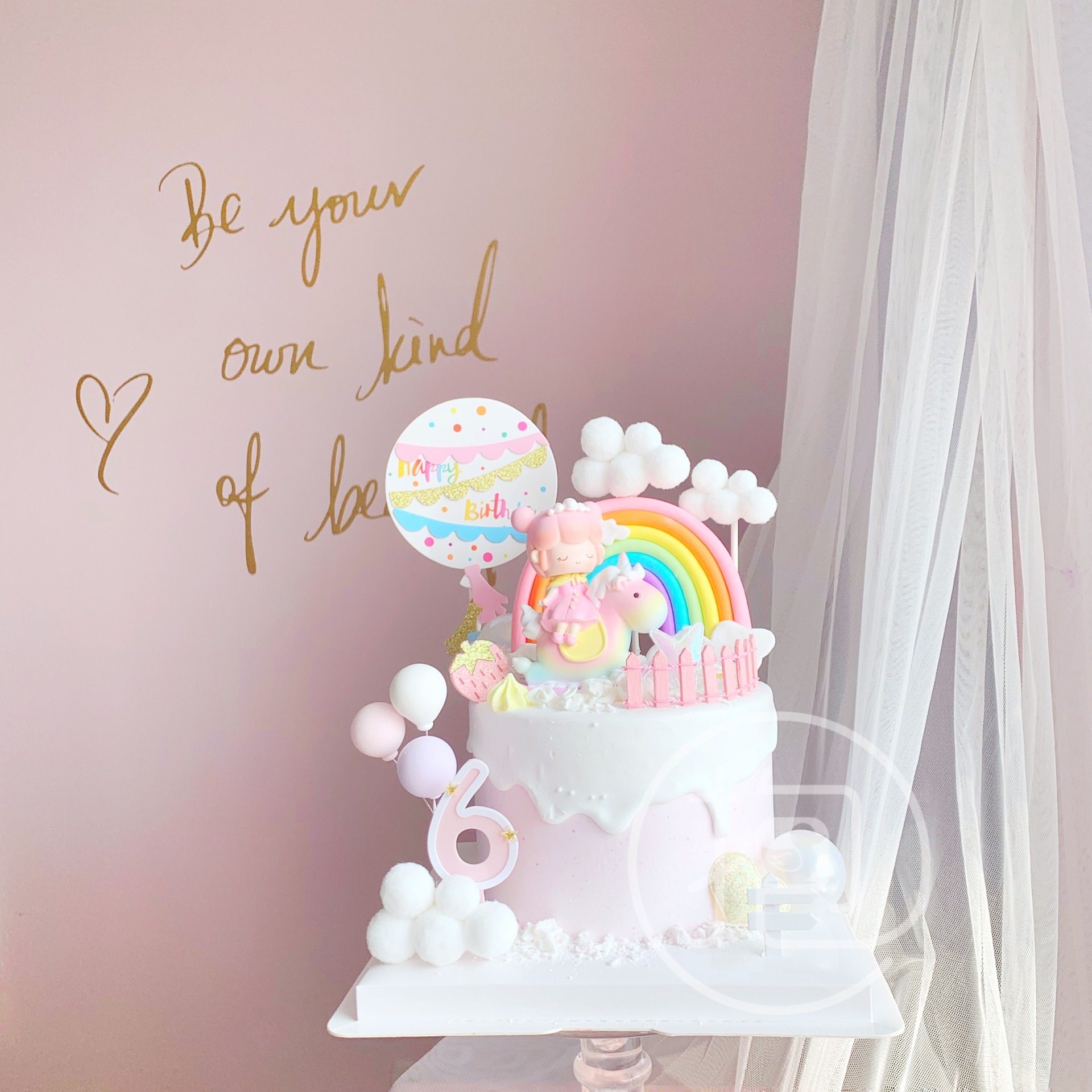 蛋糕装饰摆件梦幻国度彩色摇摇马摇头小公主粉色玩偶独角兽儿童