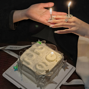 抱抱酱原创2026银色蜡烛戒指新年跨年蛋糕装饰配件丝带烘焙配件