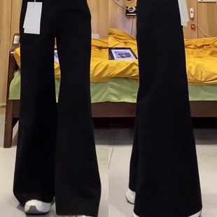 胖mm宽松显瘦梨形身材微喇裤 女秋冬加绒大码 子 阔腿牛仔裤 黑色A版