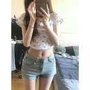牛仔短裤 美式 浅色修身 女夏季 ins潮 弹力大码 高腰显瘦辣妹性感热裤