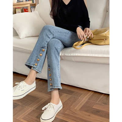 梨形身材开叉牛仔裤女直筒裤子