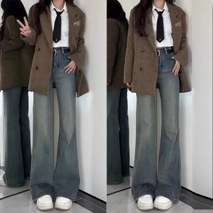 胖mm喇叭裤 小个子微喇牛仔裤 复古弹力直筒大码 新款 子 女2025年春季