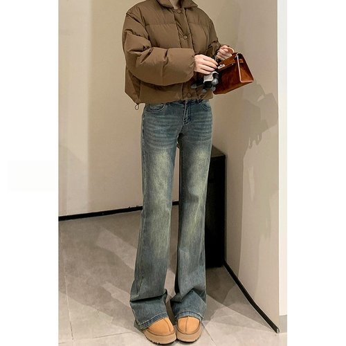 复古怀旧高腰微喇牛仔裤女