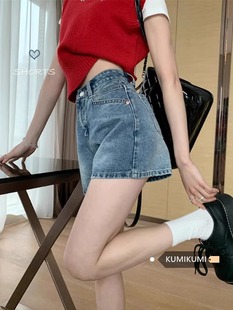 大碼 做舊復(fù)古水洗牛仔短褲 2024高腰顯瘦熱褲 百搭辣妹褲 女夏新款 子