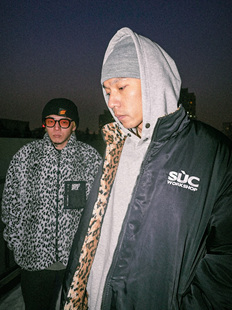 SUC群起豹纹加厚摇粒绒羊羔绒双面穿棉抓绒刺绣拉链保暖棉服外套