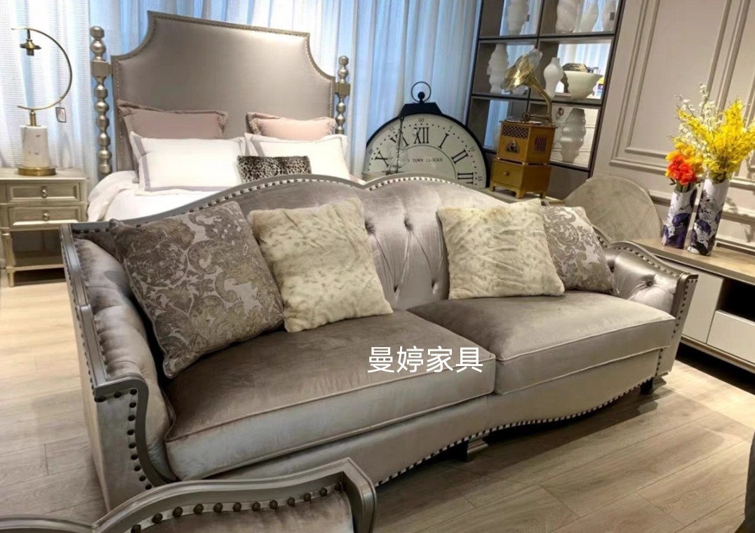 美式轻奢沙发法式复古客厅小户型三人位实木布艺组合