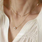 Vögel「珍珠朵」小米珠花朵吊坠小众高级感配饰女生钛钢叠戴项链