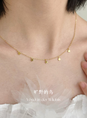 Vögel「满天星」s925纯银颈链配饰女亮片叠搭锁骨链金色星星项链