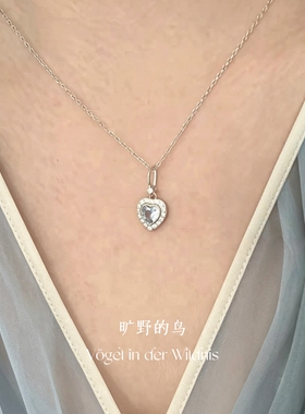 Vögel「冰川」海蓝色爱心项链配饰女生s925纯银锁骨链情人节礼物