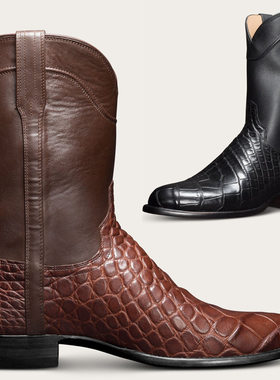 2025men shoes独立站欧美复古男式长靴鳄鱼纹西部 牛仔男鞋48大码