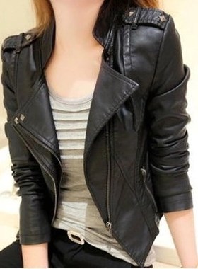 Autumn women leather jacket winter short coats 女士皮衣夹克