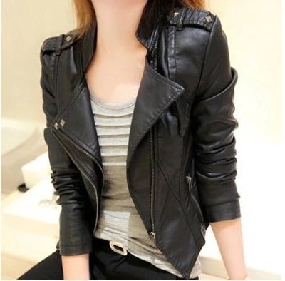 Autumn women leather jacket winter short coats 女士皮衣夹克