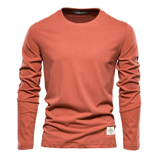 100% Cotton Long Sleeve T shirt For Men Solid Spring Casual
