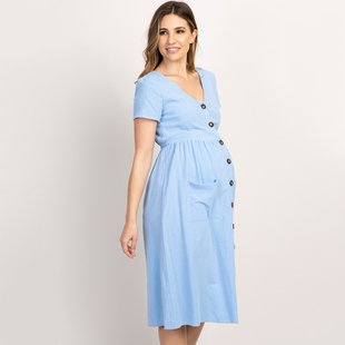 Button Pocket Maternity Dresses Pregnant Women Office Casual