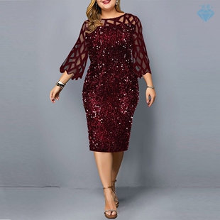 2024 Women Wedding Evening Dress Mesh Party size Plus Sequin