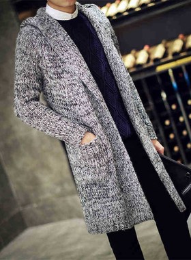 Autumn Winter Loose Long Men Cardigans Knit Sweaters Hooded