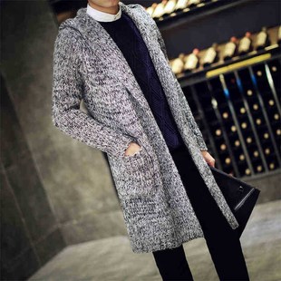 Long Men Cardigans Autumn Sweaters Loose Knit Hooded Winter