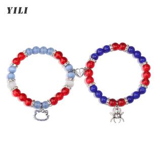 2Pcs/Set Spider Kitty Charm Bracelets Heart Magnetic Matchin