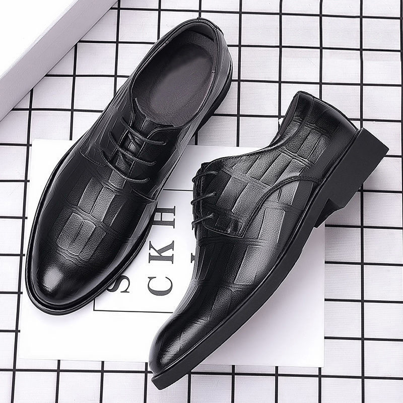 2025 men shoes 现货 低帮耐磨 黑色尖头商务皮鞋男 海玻丽鞋垫