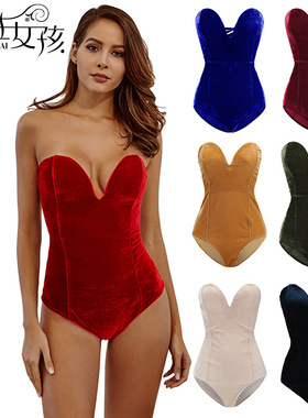 Bodysuit Women Sweetheart Bodycon Lace Up Body抹胸百搭连体衣