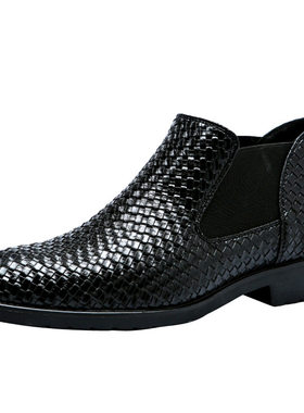 3718春夏季手工编织男式皮靴子shoes men男靴马丁靴 男士切尔西靴