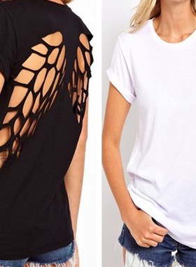 Backless Angel Wings Women's Shorts Tops 女amp Tees T-Shirt