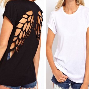 Backless Angel Wings Women's Shorts Tops 女amp Tees T-Shirt