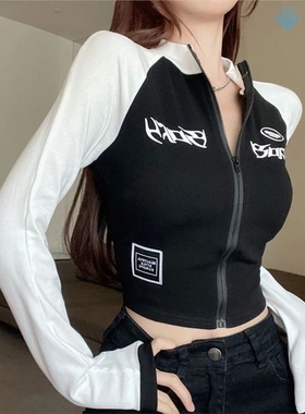 Y2K Vintage T-shirt Women Spring Long Sleeve O Neck Crop Top