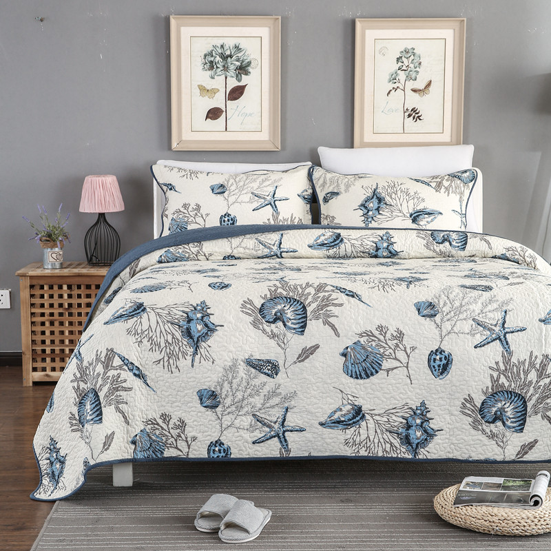 纯棉特价全棉绗缝被床盖三件套衍缝被双人床铺盖夹棉床单床罩双面